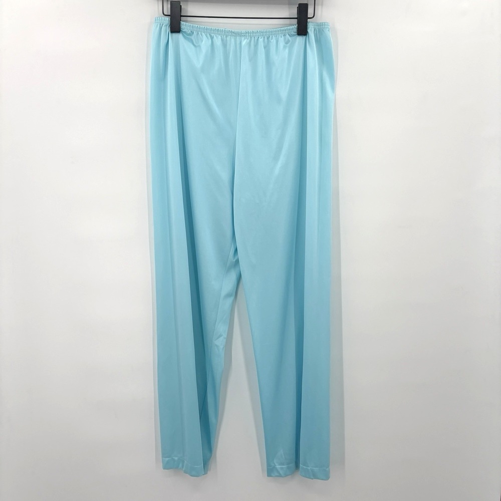 Vintage Vanity Fair Pajama Bottoms Large Ocean Blue Nylon 80s Sleep Pants USA